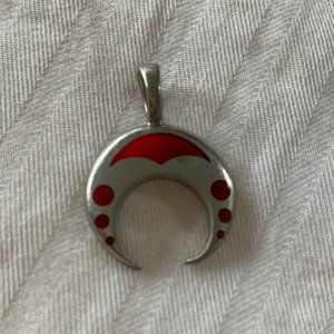 Silver Tribal Pendant with Transparent Red Glass